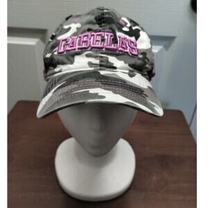 Cabela's Women's Black White Camo Pink Embroidered Spellout Adjustable Cap Hat